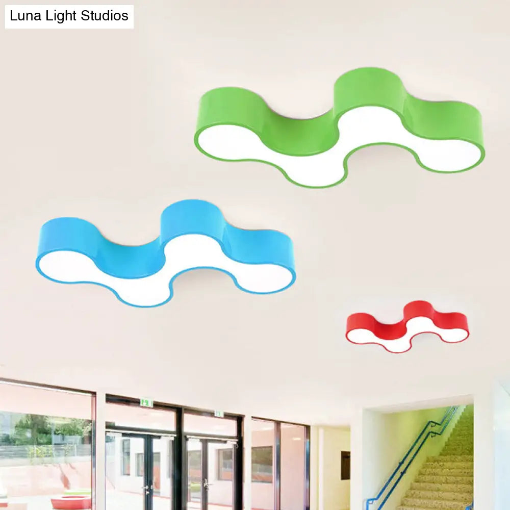 Kid’s Bedroom Acrylic Geometric Cartoon Led Flushmount Light In Green/Yellow/Blue