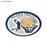 Kids Bedroom Basketball Led Flush - Mount Ceiling Light - Orange/White Glass Fixture