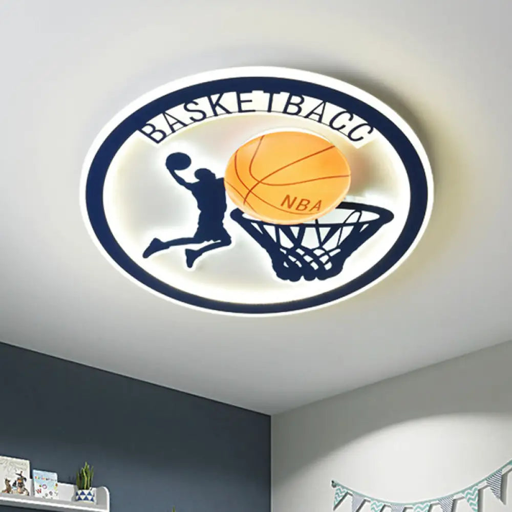 Kids Bedroom Basketball Led Flush - Mount Ceiling Light - Orange/White Glass Fixture Orange