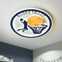 Kids Bedroom Basketball Led Flush - Mount Ceiling Light - Orange/White Glass Fixture Orange
