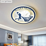 Kids Bedroom Basketball Led Flush - Mount Ceiling Light - Orange/White Glass Fixture