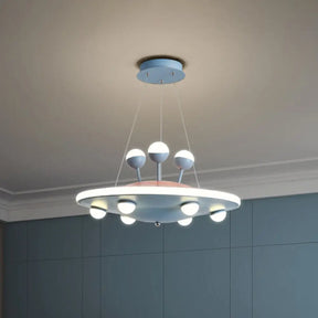 Kids Bedroom Ceiling Chandelier - Cartoon Ufo Metal Led Pendant Light In Pink/Blue Blue