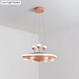 Kids Bedroom Ceiling Chandelier - Cartoon Ufo Metal Led Pendant Light In Pink/Blue