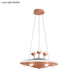 Kids Bedroom Ceiling Chandelier - Cartoon Ufo Metal Led Pendant Light In Pink/Blue