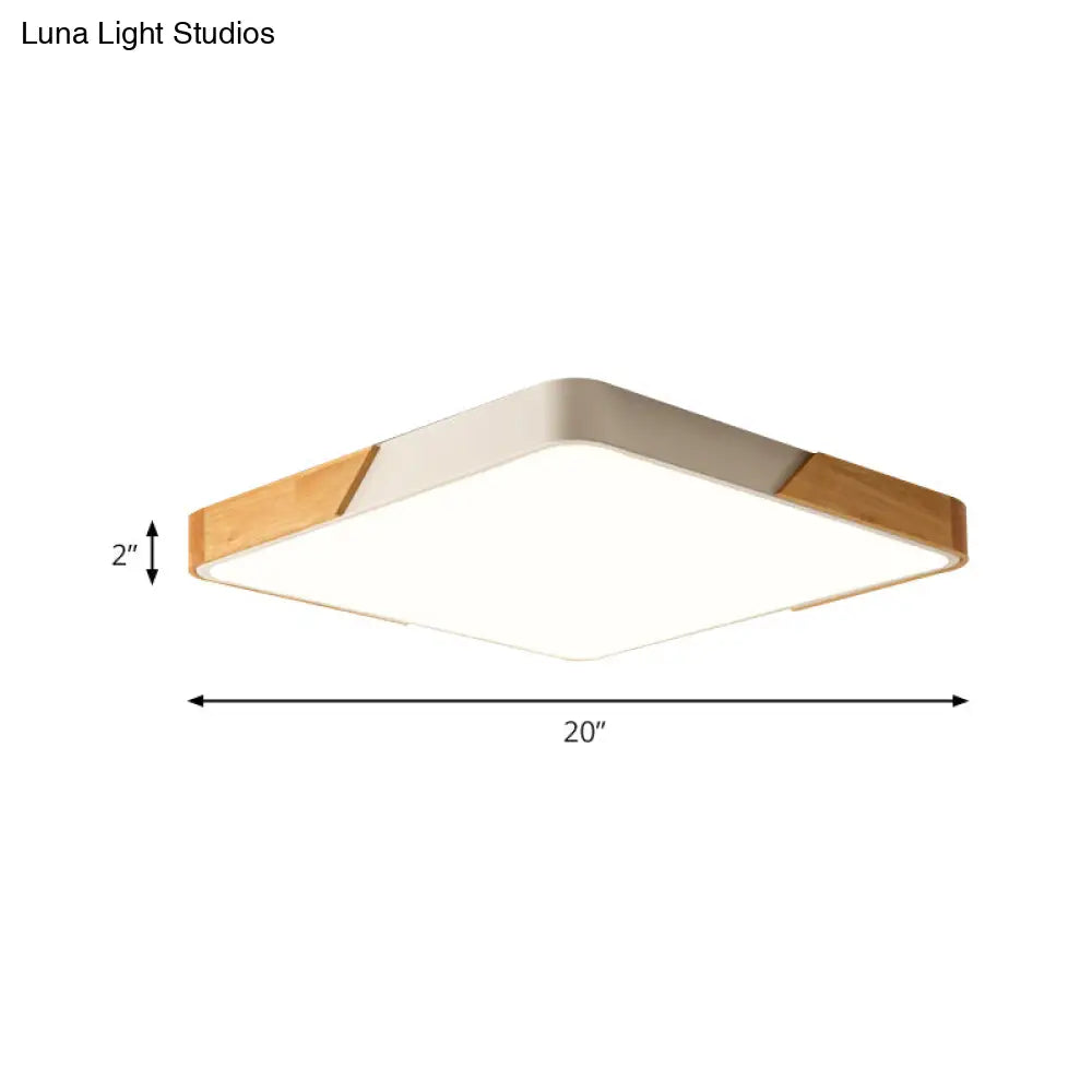 Kids Bedroom Ceiling Light - Nordic Green Square Flush Mount With Wood And Acrylic Shade