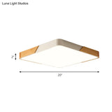 Kids Bedroom Ceiling Light - Nordic Green Square Flush Mount With Wood And Acrylic Shade