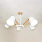 Kids Bedroom Chandelier - Adjustable Arm Wood Pendant Light With Modern Tapered Shade 5 / White