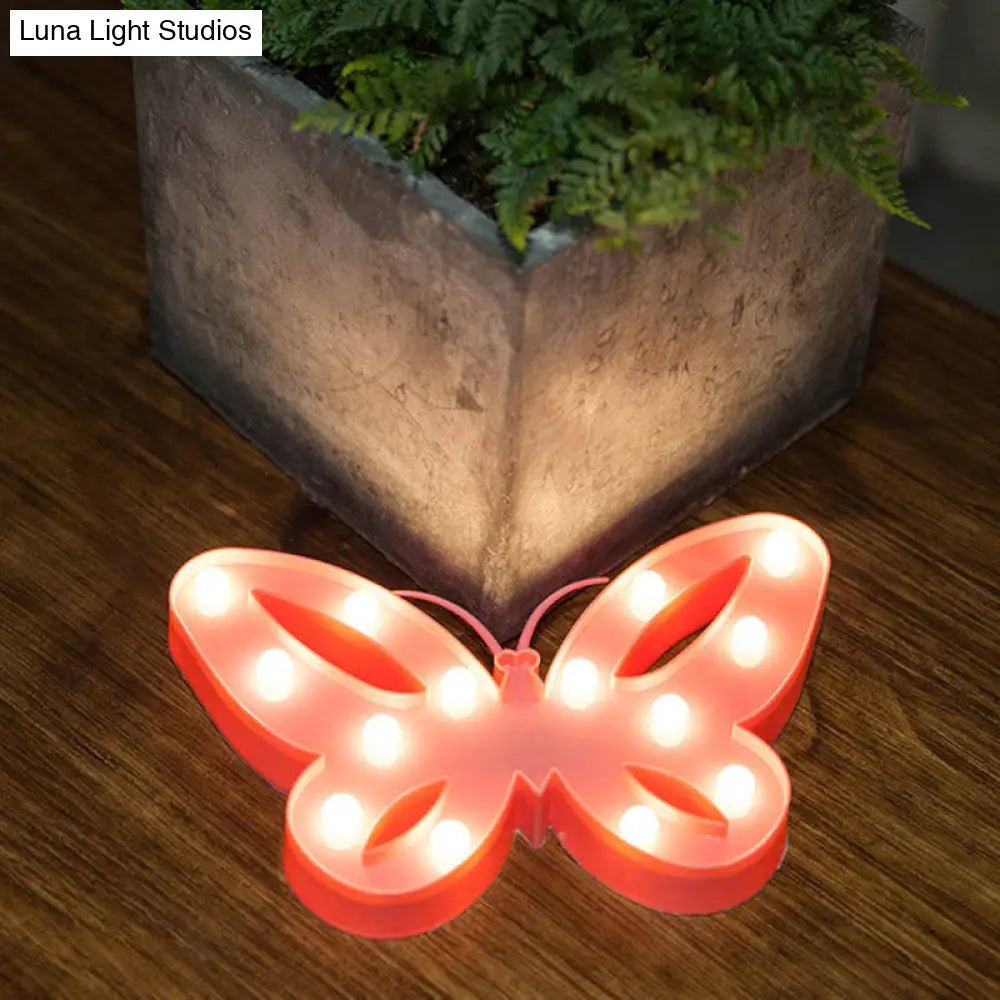 Kids Bedroom Led Animal Nightlight - Pink Plastic Battery-Operated Lamp With Fun Shape