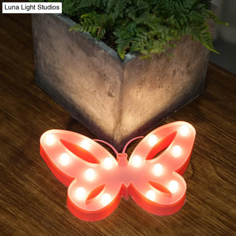 Kids Bedroom Led Animal Nightlight - Pink Plastic Battery-Operated Lamp With Fun Shape
