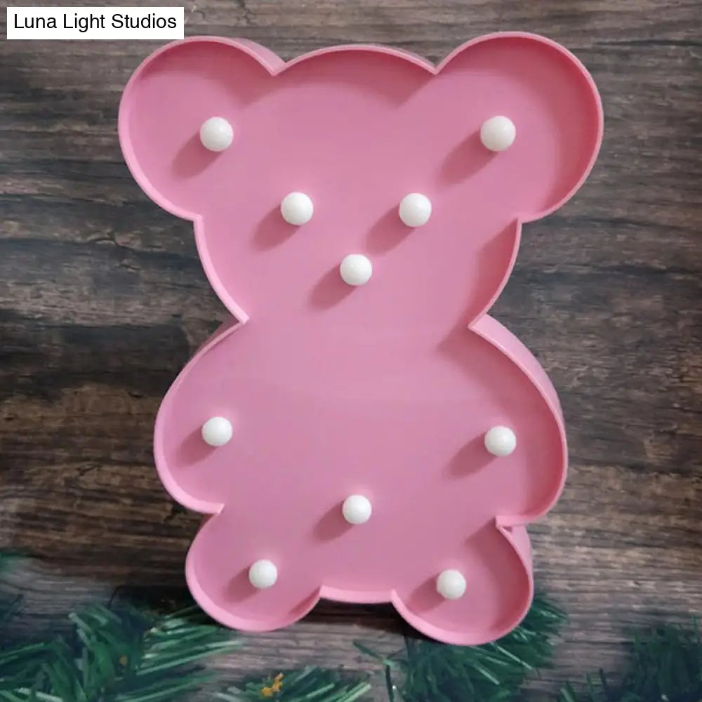 Kids Bedroom Led Animal Nightlight - Pink Plastic Battery-Operated Lamp With Fun Shape
