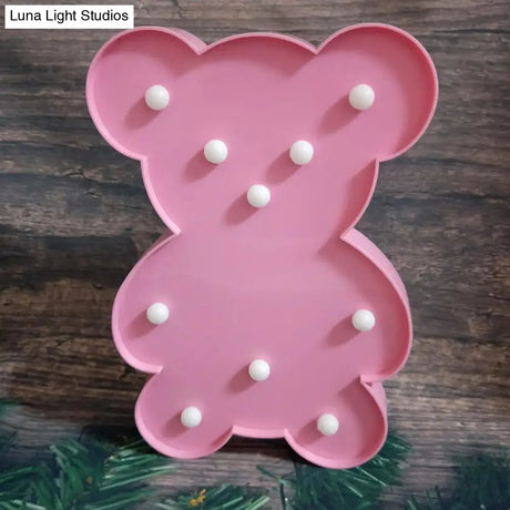Kids Bedroom Led Animal Nightlight - Pink Plastic Battery-Operated Lamp With Fun Shape