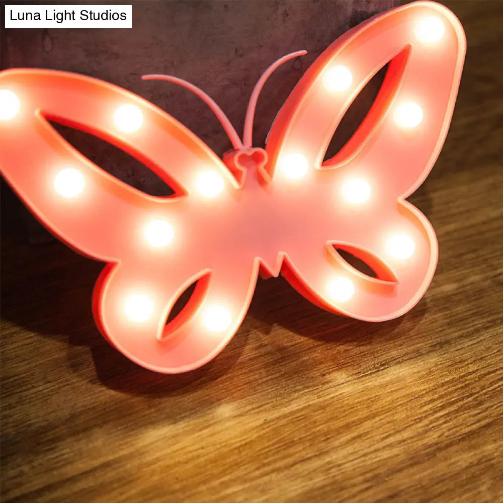 Kids Bedroom Led Animal Nightlight - Pink Plastic Battery-Operated Lamp With Fun Shape