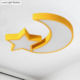 Kid’s Bedroom Led Ceiling Lamp - Metal Acrylic Flush Mount Light With Star & Moon Design