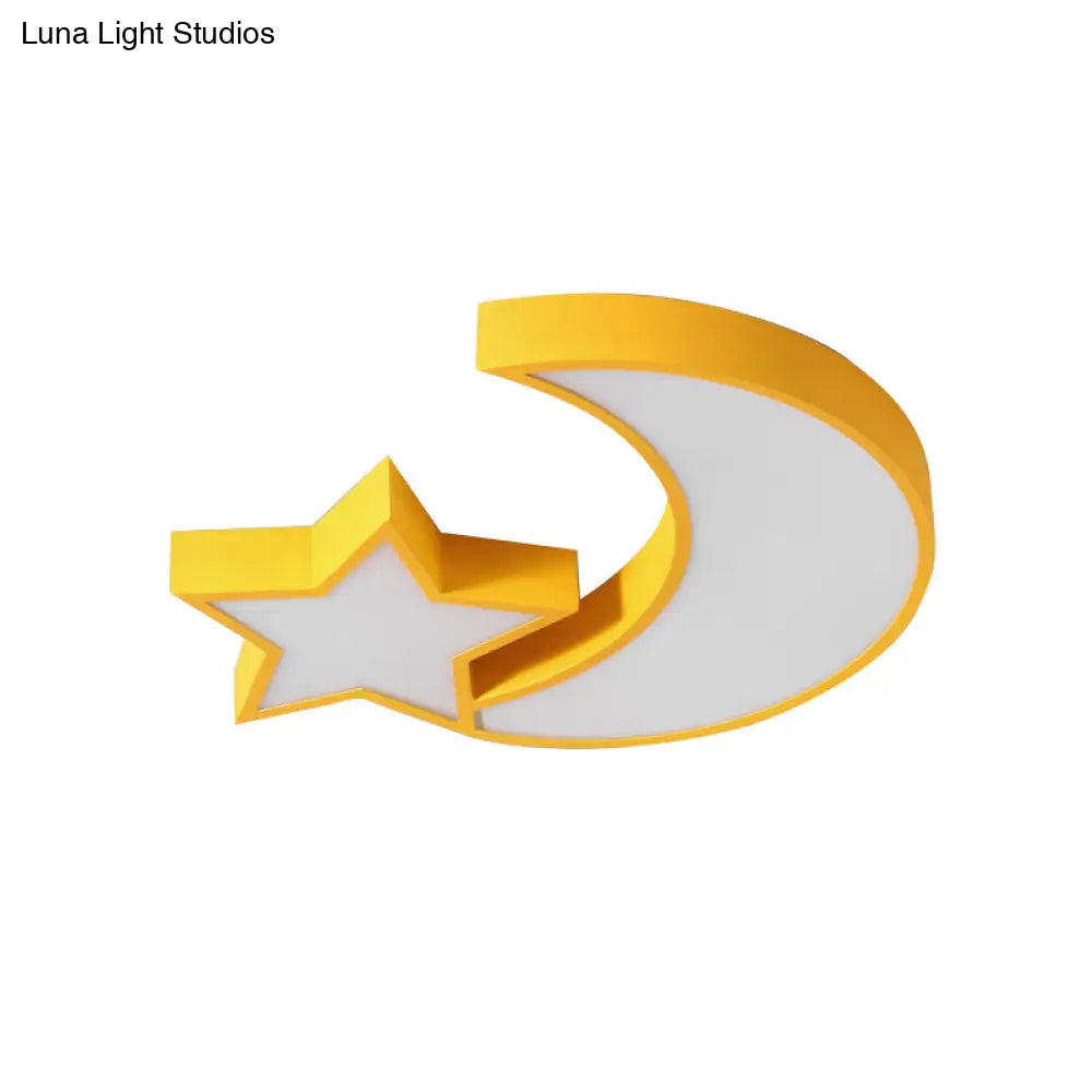 Kid’s Bedroom Led Ceiling Lamp - Metal Acrylic Flush Mount Light With Star & Moon Design