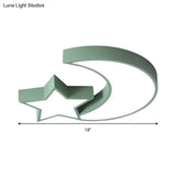 Kid’s Bedroom Led Ceiling Lamp - Metal Acrylic Flush Mount Light With Star & Moon Design