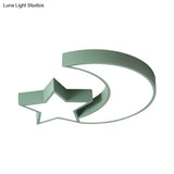Kid’s Bedroom Led Ceiling Lamp - Metal Acrylic Flush Mount Light With Star & Moon Design
