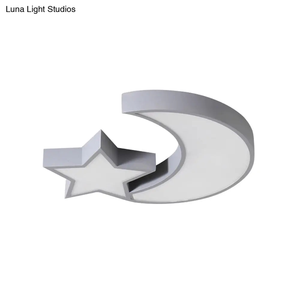Kid’s Bedroom Led Ceiling Lamp - Metal Acrylic Flush Mount Light With Star & Moon Design