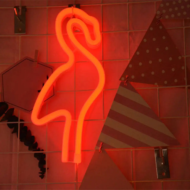 Kids Bedroom Led Night Light With Flamingo Cartoon Design - Wall Hanging Lamp White / Red