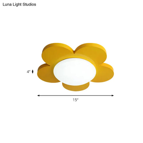 Kids Bedroom Macaron Flush Mount Ceiling Light With Floral Acrylic Shade