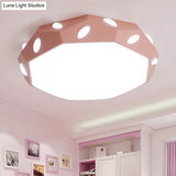 Kid’s Bedroom Octagon Shade Flush Ceiling Light With Leaf Macaron Design - Acrylic Led Lamp