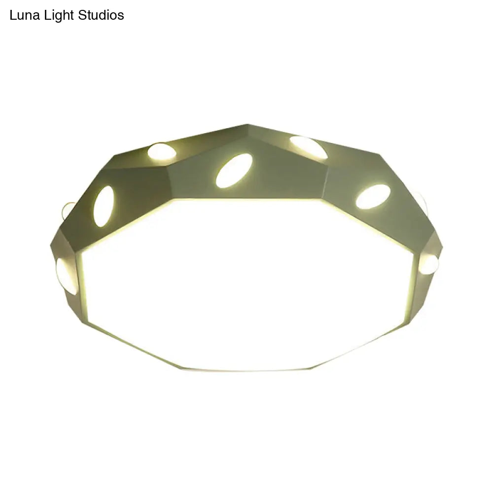 Kid’s Bedroom Octagon Shade Flush Ceiling Light With Leaf Macaron Design - Acrylic Led Lamp