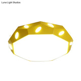 Kid’s Bedroom Octagon Shade Flush Ceiling Light With Leaf Macaron Design - Acrylic Led Lamp