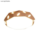 Kid’s Bedroom Octagon Shade Flush Ceiling Light With Leaf Macaron Design - Acrylic Led Lamp