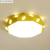 Kid’s Bedroom Octagon Shade Flush Ceiling Light With Leaf Macaron Design - Acrylic Led Lamp