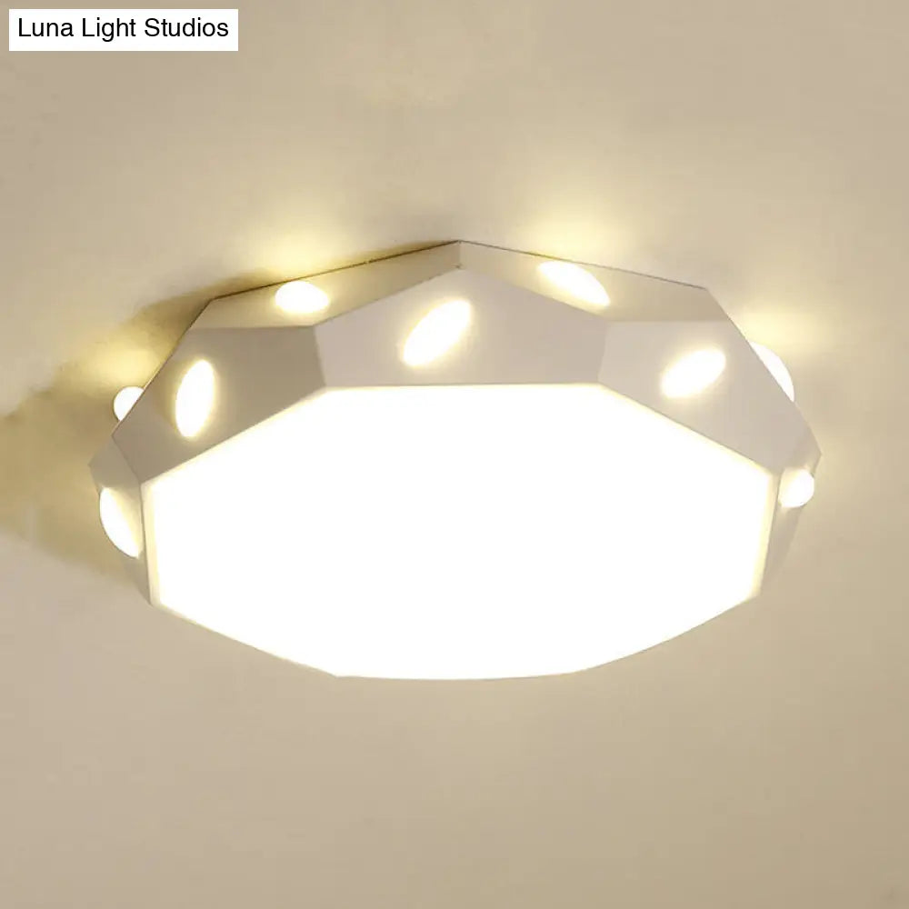 Kid’s Bedroom Octagon Shade Flush Ceiling Light With Leaf Macaron Design - Acrylic Led Lamp