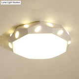 Kid’s Bedroom Octagon Shade Flush Ceiling Light With Leaf Macaron Design - Acrylic Led Lamp
