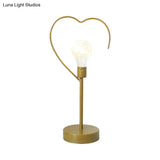Kids Black/Gold Led Bedside Table Lamp With Star And Loving Heart Iron Frame