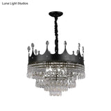 Kids Black Metal Crown Chandelier Lighting With Crystal Drop Decor - 4/5/6 Lights Ideal For Dining