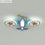 Kids’ Blue Jet Plane Ceiling Light With Spinnable Wing And Led Flush Mount