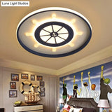 Kid’s Blue Round Ceiling Light With Rudder Design And Led Acrylic - 18’/23.5’ Wide In Warm/White