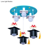 Kid’s Blue Square Cap Resin Ceiling Light With 3 Flush Lights For Bedroom