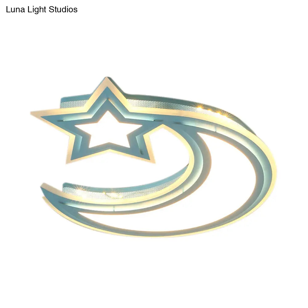 Kids’ Cartoon Acrylic Led Flush Ceiling Light - Crescent And Star Design For Bedroom