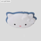 Kids’ Cartoon Cat Led Flush Mount Light Fixture For Pink/Blue Bedroom Décor