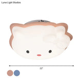 Kids’ Cartoon Cat Led Flush Mount Light Fixture For Pink/Blue Bedroom Décor