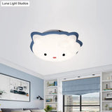 Kids’ Cartoon Cat Led Flush Mount Light Fixture For Pink/Blue Bedroom Décor