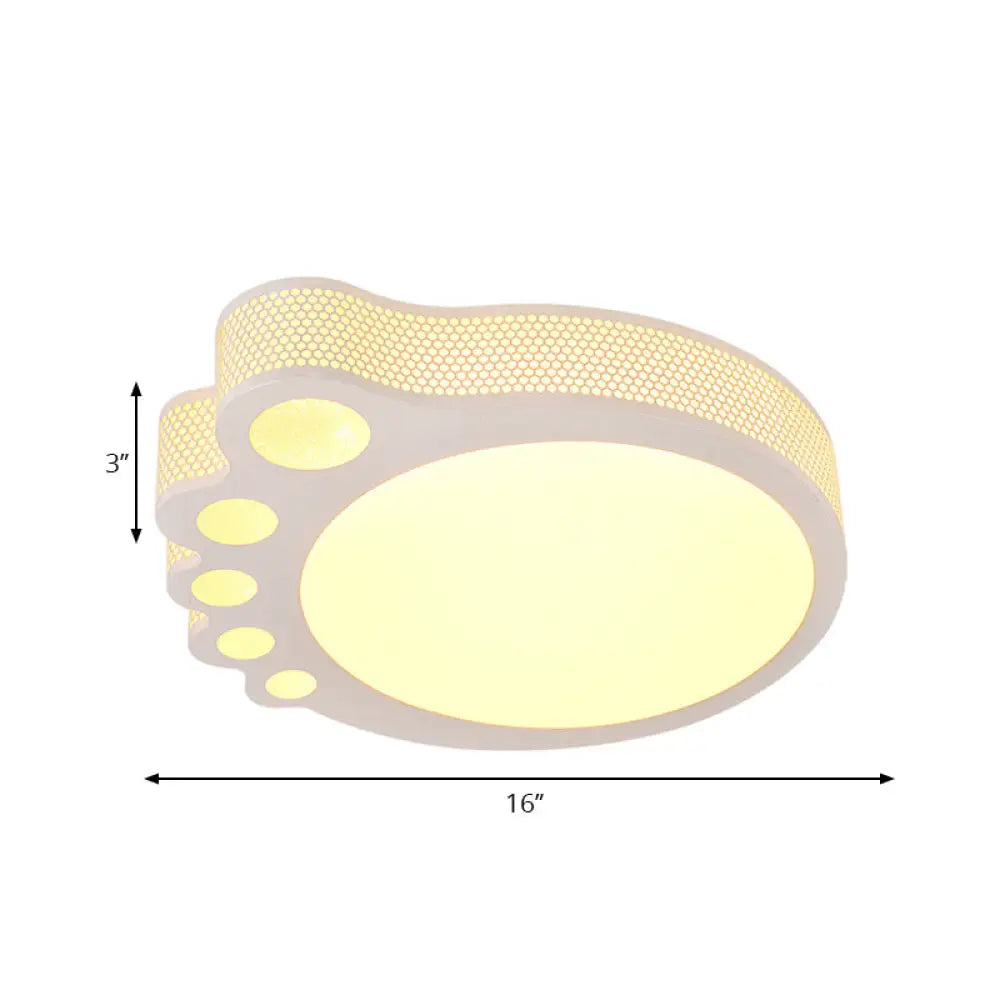 Kids Cartoon Ceiling Light - White Acrylic Flush Mount Foot Shaped Design