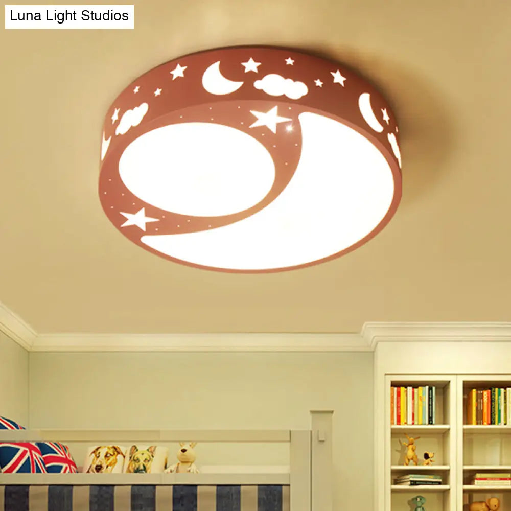 Kid’s Cartoon Led Ceiling Light With Moon Acrylic Fixture - Perfect For Bedrooms
