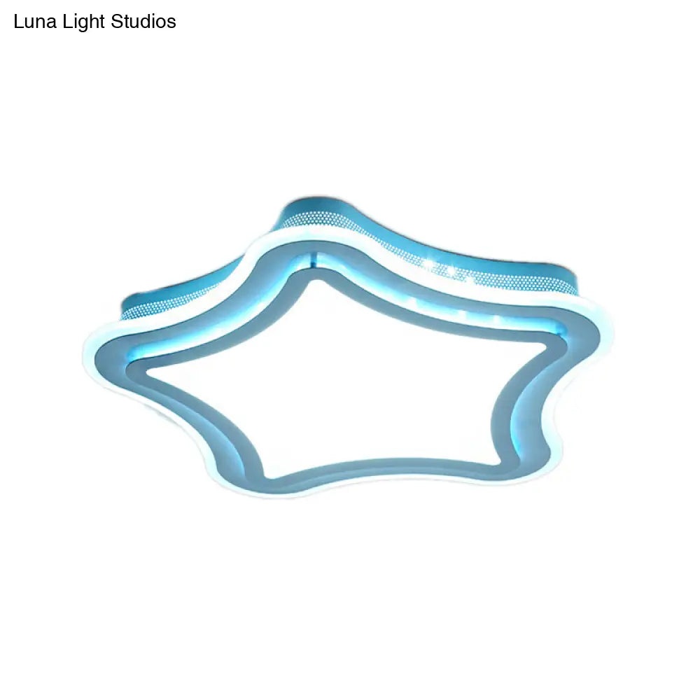Kids Cartoon Led Flush Ceiling Light: Blue & White Acrylic Metal Lamp For Child Bedroom