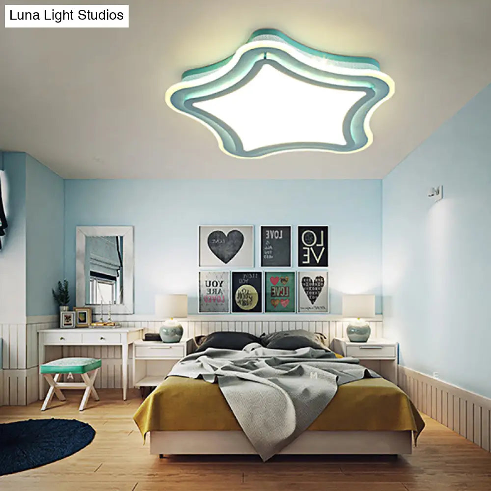 Kids Cartoon Led Flush Ceiling Light: Blue & White Acrylic Metal Lamp For Child Bedroom