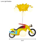 Kids Cartoon Metal Hanging Lamp - Yellow Motor Lights For Bedroom