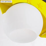 Kids Cartoon Metal Hanging Lamp - Yellow Motor Lights For Bedroom