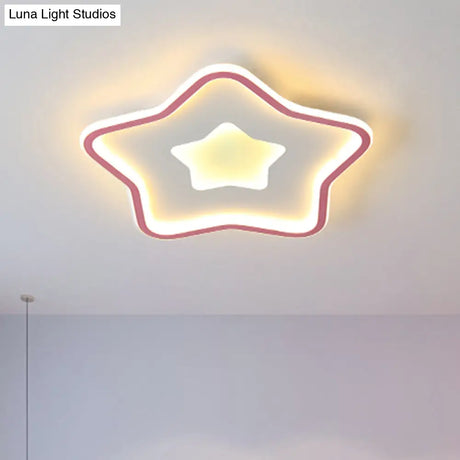 Kids’ Cartoon Star Led Ceiling Light In Pink/Blue - Flush Mount Design