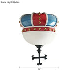 Kids Crown Flushmount Lighting - 2 - Light Ceiling Fixture For Bedroom In Red & Blue