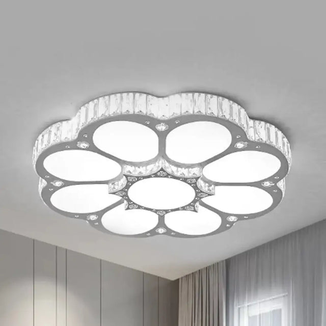 Kid’s Crystal Acrylic Led Ceiling Lamp - White Circular Petal Design For Dining Room