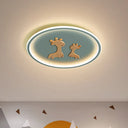 Kids Deer Pattern Oval Flush Mount Light - Acrylic Led Ceiling Lamp For Bedroom (Blue/Pink/Black)