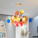 Kids Dot Decor Chandelier:woody Hanging Light For Dining & Nursing Room Blue-Red